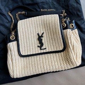 SAINT LAURENT YSL Small Nolita Chain Bag BEIGE RAFFIA